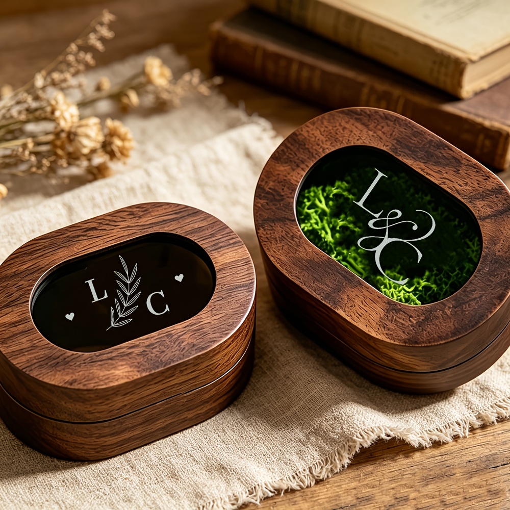 Personalized Oval Walnut Ring Box for Proposals and Weddings